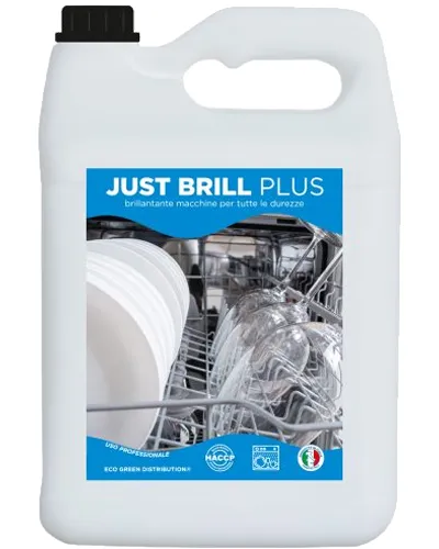 Eco Green, Pulizia e Servizi – Just Brill Plus, Brillantante per Lavastoviglie Professionali – lt 5 x 1 pezzo